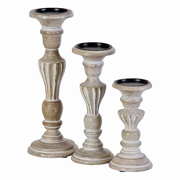 Kerzenschale 14 X 14 X 37,5 Cm Metall Holz Weiß (3 Stück) günstig online kaufen