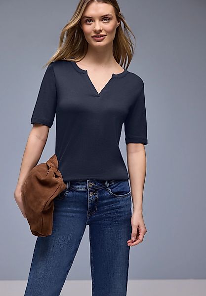 STREET ONE Rundhalsshirt mit lässigem Splitneck - Halbarm günstig online kaufen