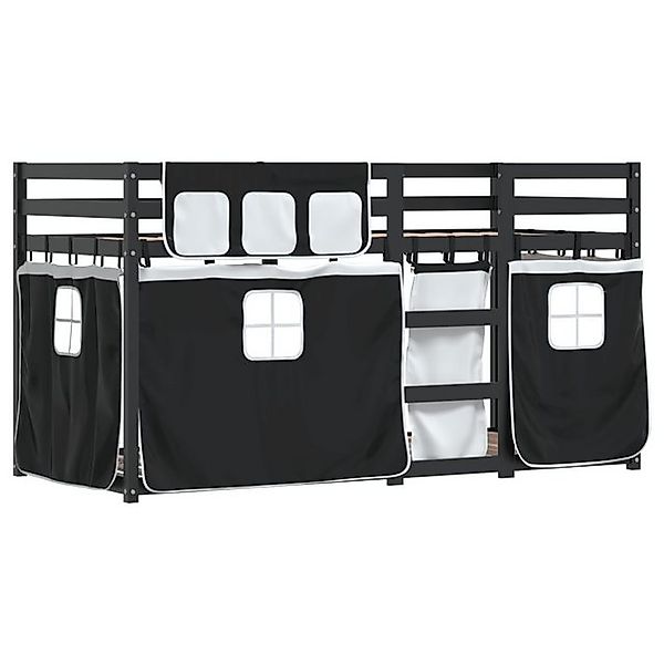 vidaXL Bett Etagenbett mit Vorhängen Weiß Schwarz 90x200 cm Kiefernholz günstig online kaufen