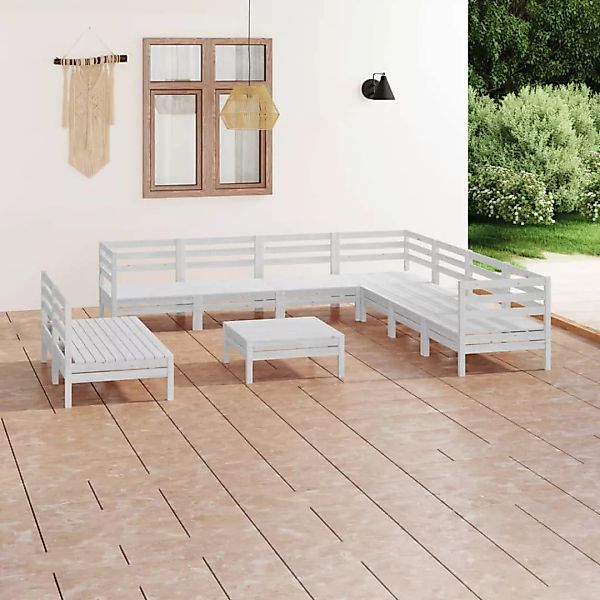 10-tlg. Garten-lounge-set Massivholz Kiefer Weiß günstig online kaufen