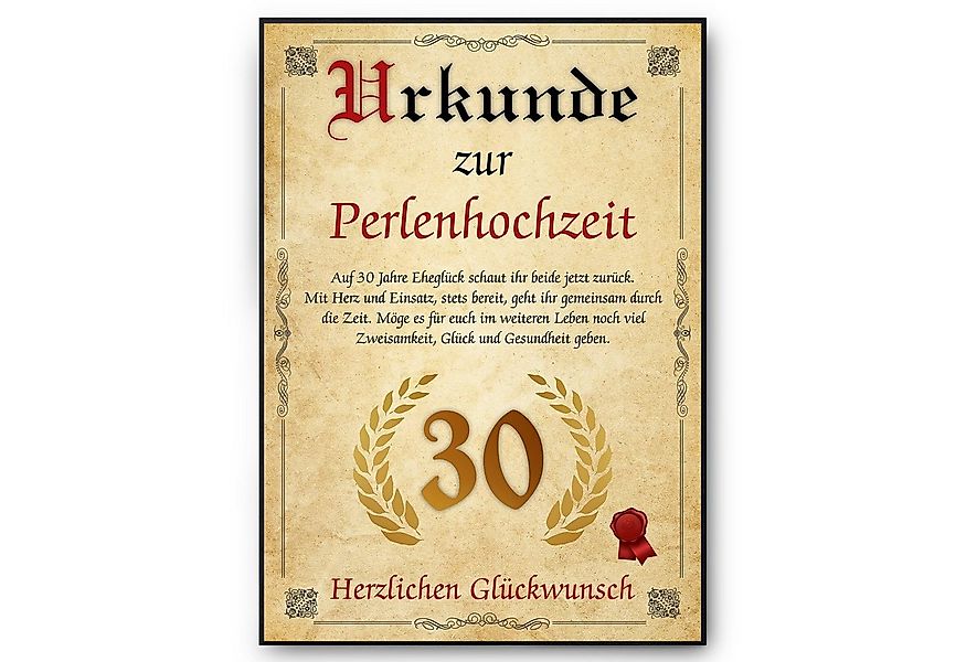 Tigerlino Poster Urkunde zum 30. Hochzeitstag Geschenk 30. Jahrestag Karte günstig online kaufen