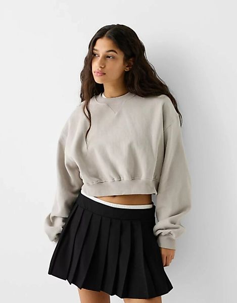 Bershka Cropped-Sweatshirt Damen L Grau günstig online kaufen