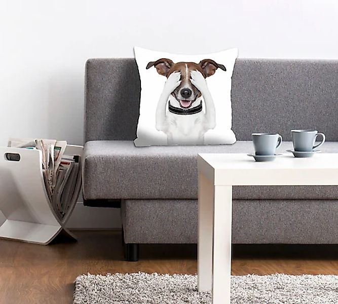 queence Dekokissen »Paul«, Kissenhülle,Hund,Augen zu,Weiß,Süß,Witzig,Lustig günstig online kaufen