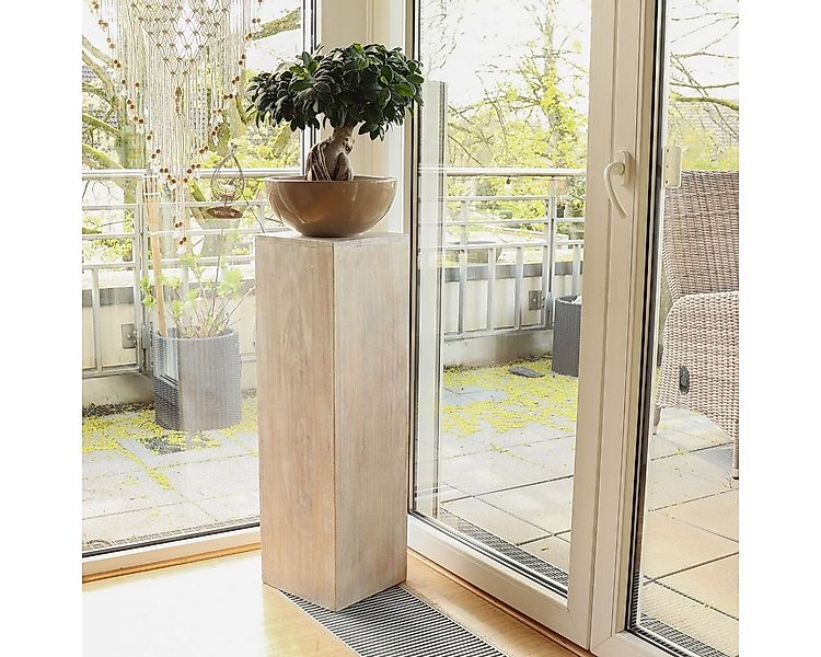 Oriental Galerie Blumenhocker Massive Holz Säule Viereckig Podest Whitewash günstig online kaufen