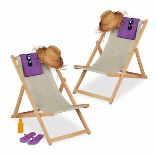 relaxdays Beiger Liegestuhl aus Holz im 2er Set creme günstig online kaufen