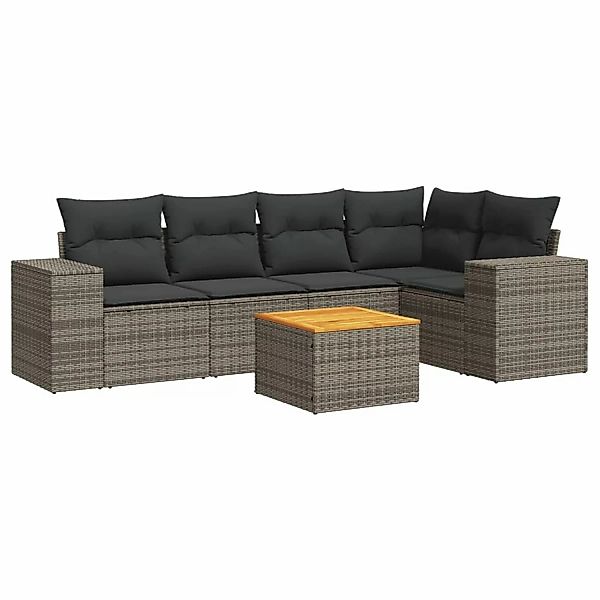 vidaXL 6-tlg Garten-Sofagarnitur mit Kissen Grau Poly Rattan Modell 123 günstig online kaufen