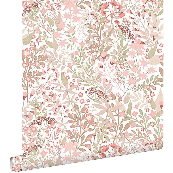 ESTAhome Tapete Feldblumen Graugrün und Rosa 50 x 900 cm günstig online kaufen
