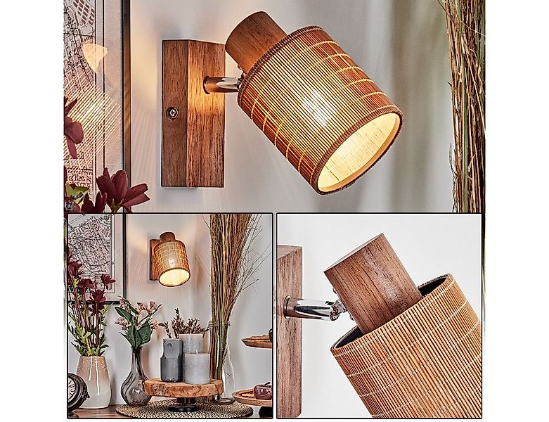 hofstein Wandleuchte Wandlampe aus Holz/Metall/Bambus in Natur/Chromfarben, günstig online kaufen