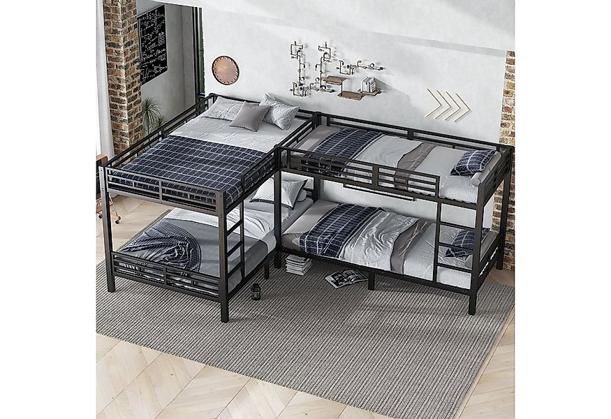 Flieks Etagenbett, Eisenbett Kinderbett 90x200cm*2+140x200cm*2 mit Dreistuf günstig online kaufen