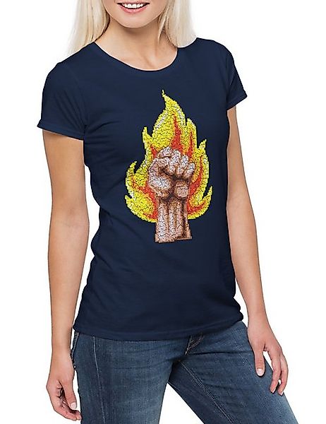 Urban Backwoods Print-Shirt Pixel Fire Fist Damen T-Shirt Gamer Gaming Game günstig online kaufen