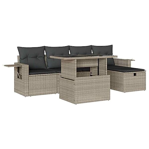vidaXL 6-Tlg Garten-Sofagarnitur mit Kissen Hellgrau Poly Rattan 3274972 günstig online kaufen