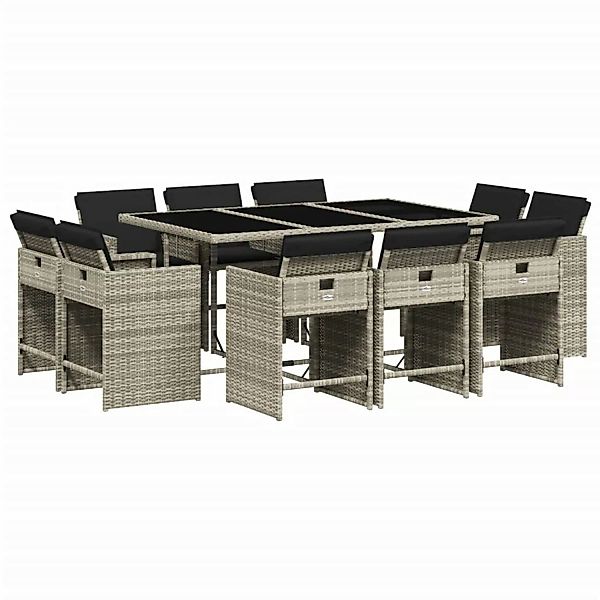 vidaXL 11-Tlg Garten-Essgruppe mit Kissen Hellgrau Poly Rattan 3211211 günstig online kaufen