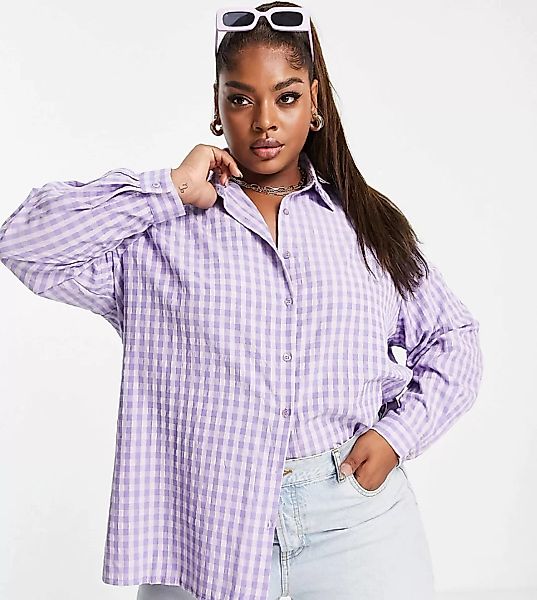 Urban Threads Plus – Oversize-Bluse mit Vichykaro-Violett günstig online kaufen