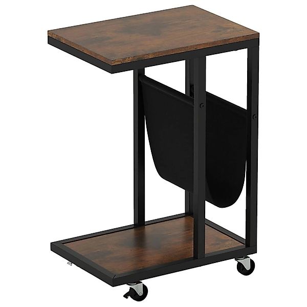 Costway Beistelltisch mit Rollen Sofatisch C-Form Kaffeetisch Braun günstig online kaufen