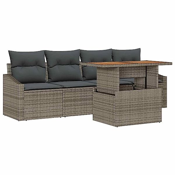 vidaXL 5-Teiliges Gartensofa-Set mit Kissen Grau Poly Rattan 3358505 günstig online kaufen