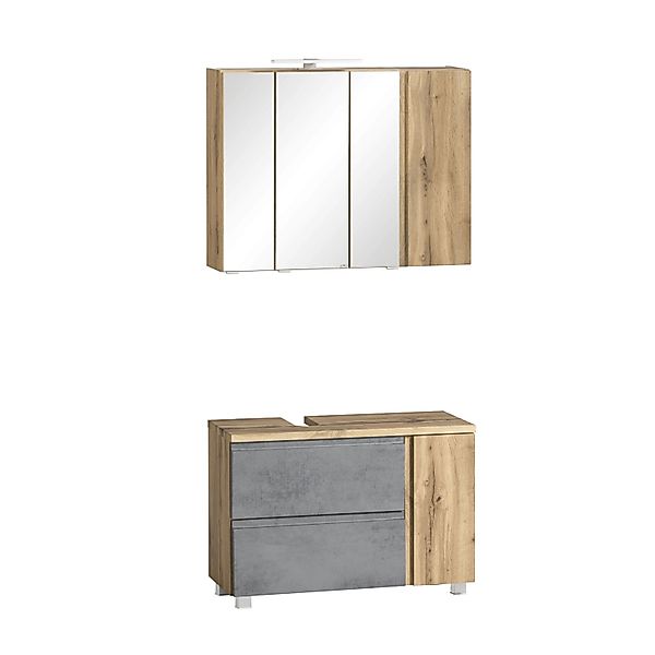 Held Möbel 2-tlg Unterbecken-Set Ancona 85cm Betongrau-Wotaneiche Ausschn. günstig online kaufen