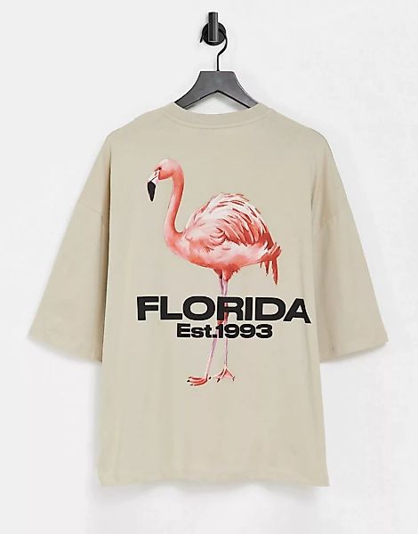 ASOS DESIGN – Oversized-T-Shirt in Beige mit Tier-Rückenprint-Neutral günstig online kaufen