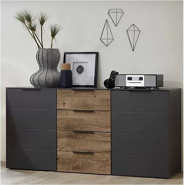 Lomadox Wohnzimmer Sideboard MADEIRA-36 in graphit und Haveleiche Nb. cogna günstig online kaufen