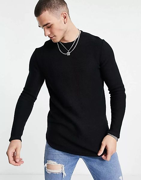 Only & Sons – Strukturierter Pullover mit abgerundetem Saum in Schwarz günstig online kaufen