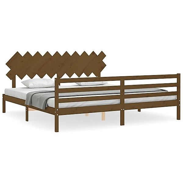 vidaXL Bettgestell, Massivholzbett mit Kopfteil Honigbraun 200x200 cm günstig online kaufen