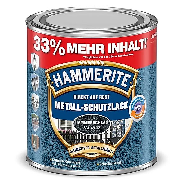 Hammerite Metall-Schutzlack Schwarz Hammerschlag 1, günstig online kaufen