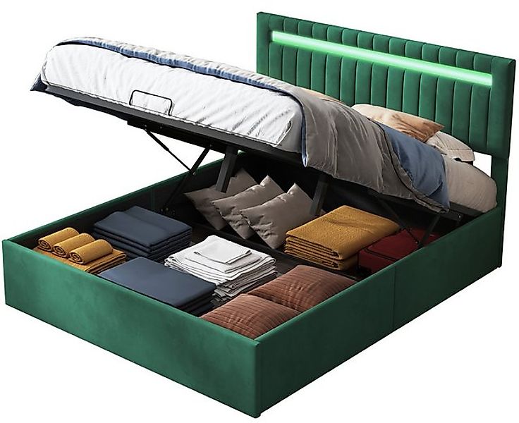 FUROKOY Polsterbett Hydraulisches Doppelbett Verstellbares Kopfteil mit Lic günstig online kaufen