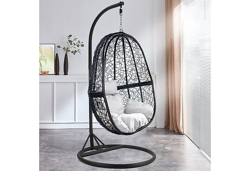 RAMROXX Hängesessel Luxus FUN XL Gestell Schwarz mit Korb Schwarz und Kisse günstig online kaufen