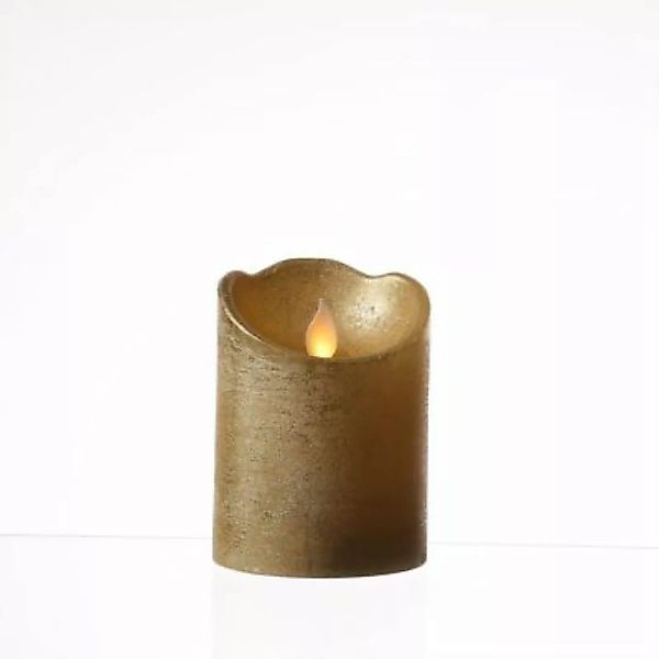 MARELIDA LED Kerze Twinkle Echtwachs bewegte Flamme D: 7,5cm H: 10cm gold günstig online kaufen