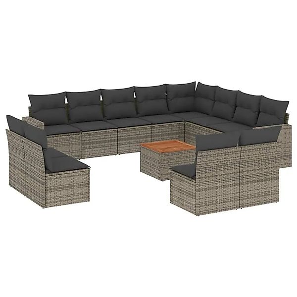 vidaXL 13-Tlg Garten-Sofagarnitur mit Kissen Grau Poly Rattan 3224373 günstig online kaufen