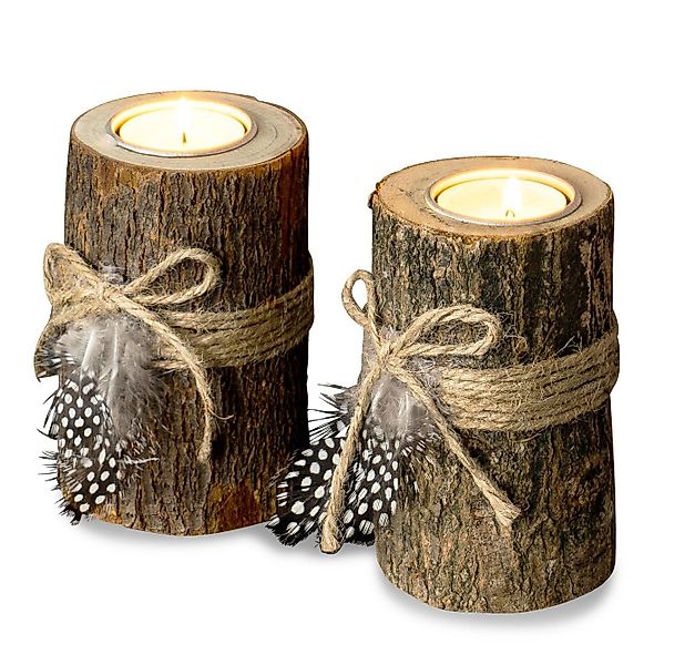 Levandeo® Teelichthalter, 2er Set Teelichthalter Holz je 12cm hoch Kerzenha günstig online kaufen