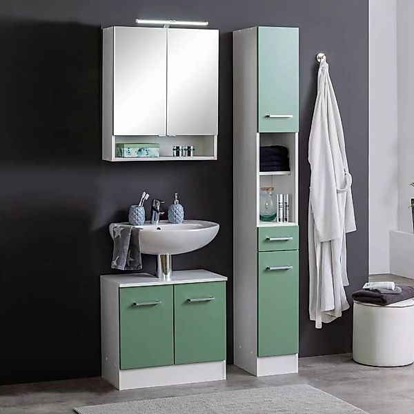 Badezimmermöbelset in Grün und Weiß 85 cm breit (dreiteilig) günstig online kaufen
