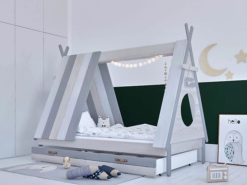 TPFLiving Kinderbett Scroll - Zeltbett mit Rausfallschutz - MDF-Platten (Ho günstig online kaufen