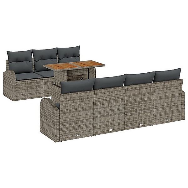 vidaXL Loungesofa 8-tlg. Garten-Essgruppe mit Kissen Grau Poly Rattan, 8 Te günstig online kaufen
