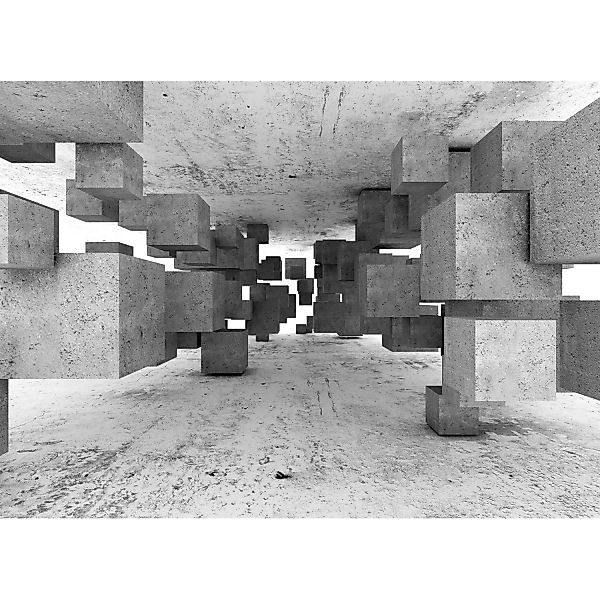 Fototapete Beton Blöcke Tetris 3D Effekt Grau Weiß 3,50 m x 2,55 m FSC® günstig online kaufen
