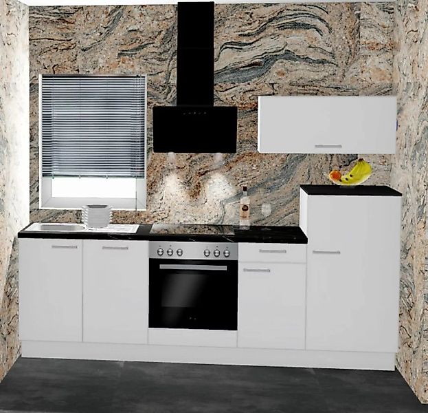 Einbauküche MANKAECO 53 Weiß Hochglanz - Schränke montiert/ Küchenzeile 255 günstig online kaufen