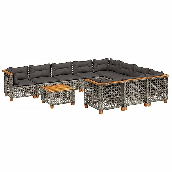 vidaXL 11-tlg Garten-Sofagarnitur mit Kissen Grau Poly Rattan Modell 94 günstig online kaufen