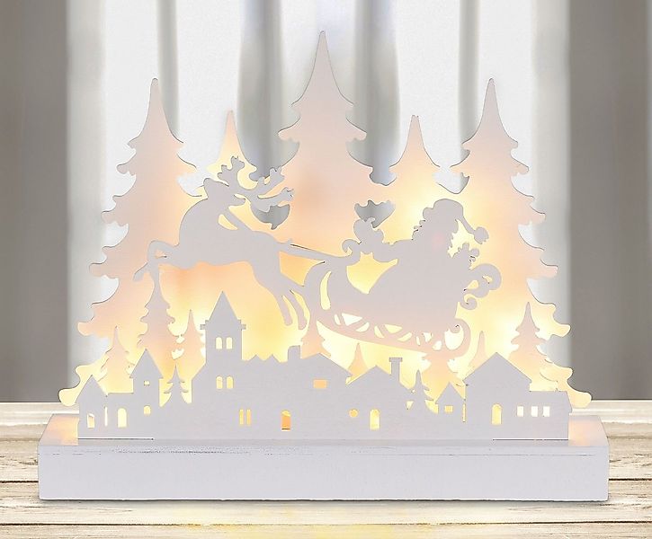 Spetebo Weihnachtsszene LED Holz Silhouette "Weihnachtsmann im Schlitten", günstig online kaufen