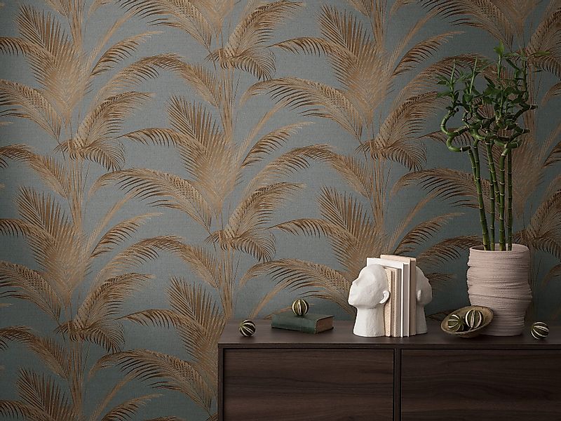 A.S. Création Vliestapete mit Palmenmuster in Grau und Metallic 10,05 m x 0 günstig online kaufen