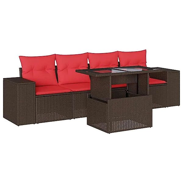 vidaXL 5-Tlg Gartensofa-Set mit Kissen Braun Polyrattan 3268994 günstig online kaufen