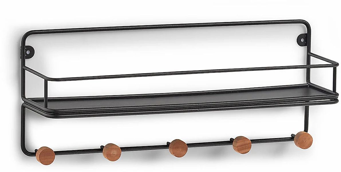 Zeller Present Dekoablage "Wandregal m. Haken, Metall/Holz, schwarz" Indust günstig online kaufen