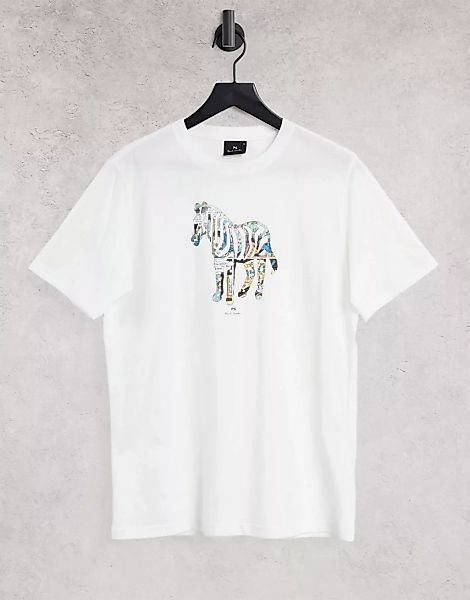 PS Paul Smith – Weißes T-Shirt mit Comic-Zebra-Print günstig online kaufen