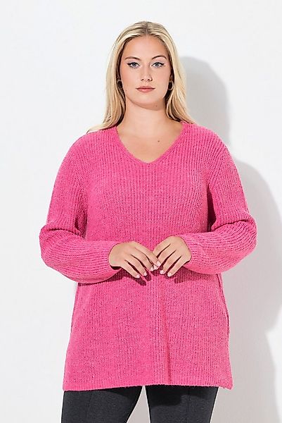 Ulla Popken Strickpullover Pullover Rippstrick Pailletten V-Ausschnitt günstig online kaufen