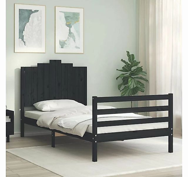 furnicato Bett Massivholzbett mit Kopfteil Schwarz 100x200 cm günstig online kaufen