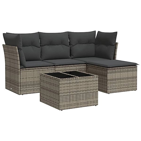 vidaXL 5-Tlg Garten-Sofagarnitur mit Kissen Grau Poly Rattan 3249389 günstig online kaufen