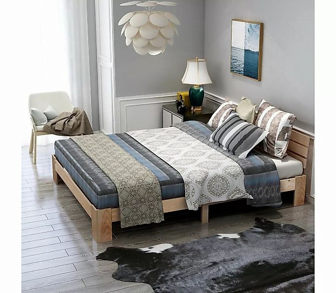 OKWISH Holzbett Doppelbett (mit Kopfteil aus Bettgestell mit Lattenrost, Ma günstig online kaufen