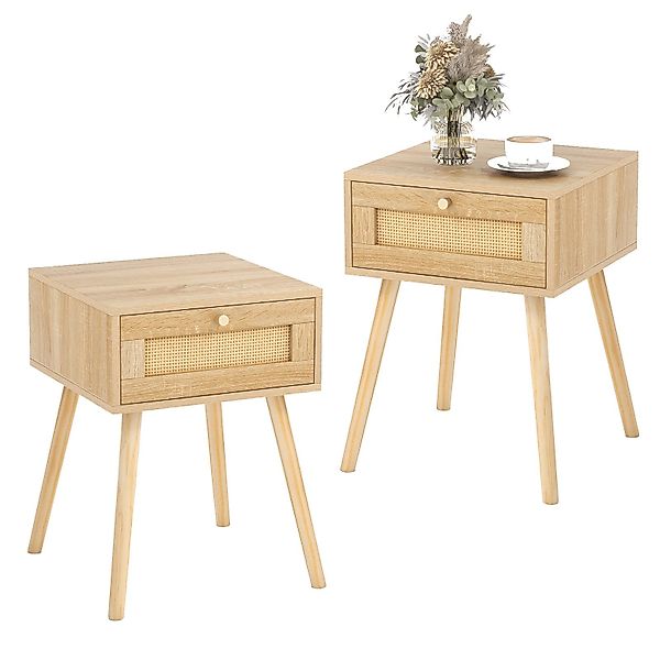 KOMFOTTEU Nachttisch (2-St), Beistelltisch mit Rattan-Design günstig online kaufen