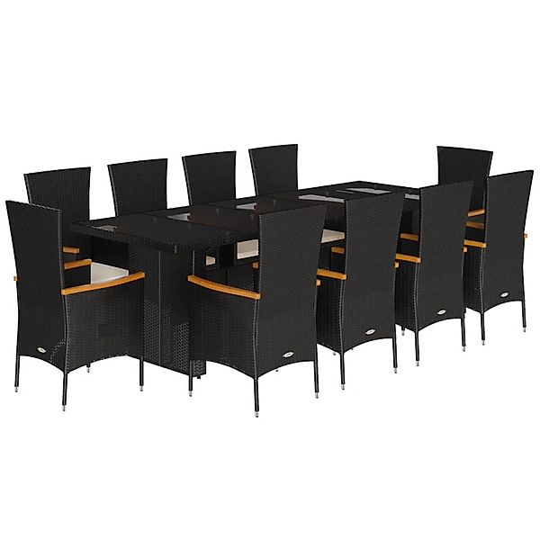 vidaXL 11-Tlg Garten-Essgruppe mit Kissen Schwarz Poly Rattan 3277532 günstig online kaufen