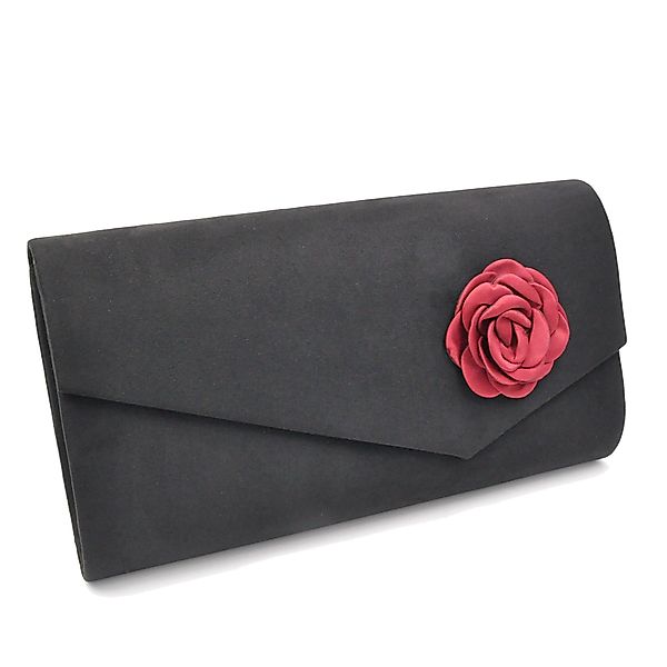 Steuer Abendtasche "Satin-Optik schwarz mit roter Blüte" günstig online kaufen