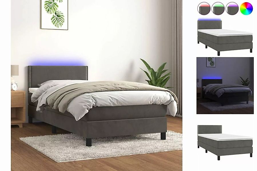 vidaXL Bett Boxspringbett mit Matratze & LED Dunkelgrau 90x200 cm Samt günstig online kaufen