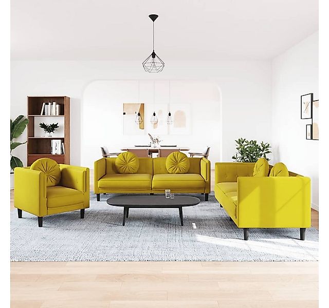 vidaXL Sofa Sofagarnitur Set mit Kissen Samt, 3-tlg., Gelb günstig online kaufen